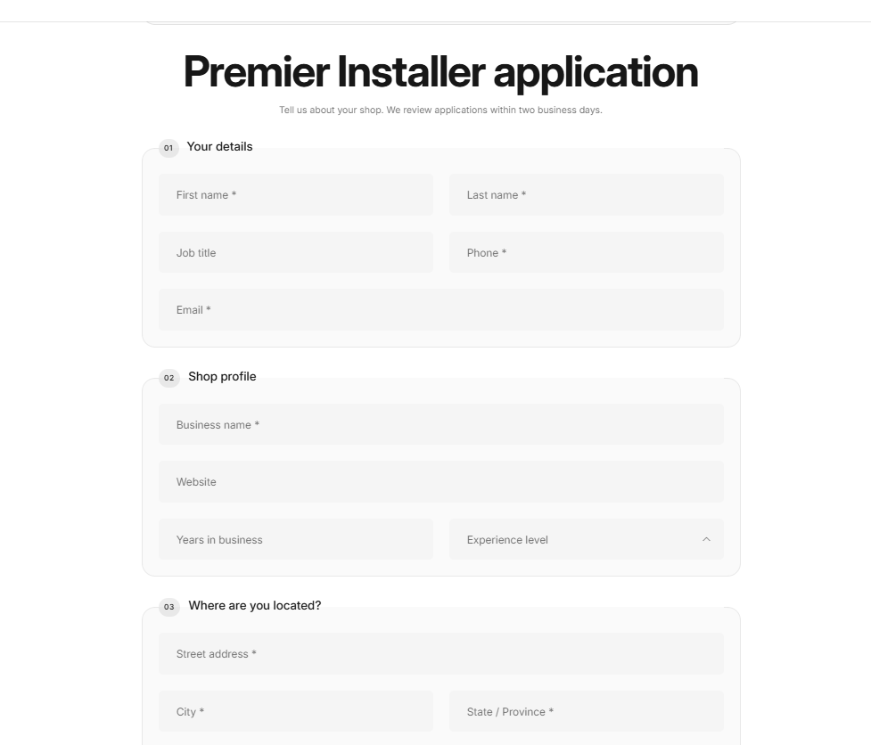 Application form top
