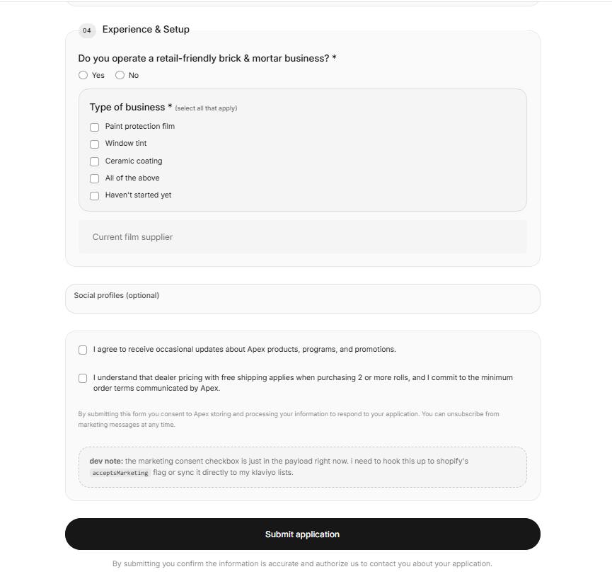 Application form bottom